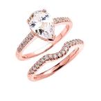 10k Rose Gold Dainty Pear Shape Cubic Zirconia Solitaire Wedding Ring