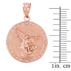 14k Rose Gold Saint Michael The Archangel Diamond Medal Necklace (1.14