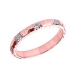 Solid 10k Rose Gold 3 mm Hammered Stackable Diamond Ring(Size 6)