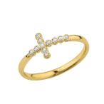 Fine 14k Yellow Gold Modern Diamond Sidesways Cross Ring (Size 6)