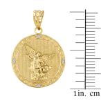 14k Yellow Gold Saint Michael The Archangel Diamond Medal Pendant (1")