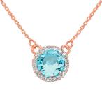 14k Rose Gold Diamond-Accented Natural Aquamarine Solitaire Necklace w