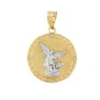 Fine 14k Two-Tone Gold Saint Michael The Archangel Diamond Medal Penda