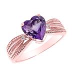 Solid 10k Rose Gold Amethyst and Diamond Proposal Ring (Size 9.5)
