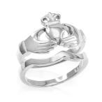 Solid 10k White Gold Two-Piece Claddagh Engagement and Wedding Ring Se