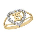 Solid 14k Yellow Gold Sweet 15 Anos CZ Quinceanera Heart Ring (Size 6)