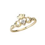 Dainty 10k Yellow Gold Open Heart Solitaire Diamond Rope Claddagh Prom