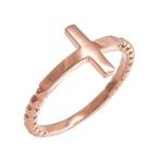 14k Rose Gold Beaded Band Sideways Cross Ring (Size 8.25)