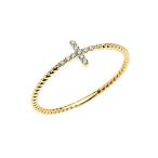 14k Yellow Gold Dainty Diamond Sideway Cross Rope Design Ring(Size 9)
