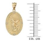 10k Yellow Gold Saint Michael The Archangel Diamond Oval Medal Pendant