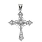 10k White Gold Celtic Cross Diamond fine Pendant Necklace, 18"