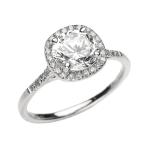 Dainty 10k White Gold Halo Diamond and White Topaz Centerstone Engagem