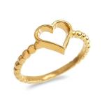 Fine 10k Yellow Gold Twisted Style Beaded Band Open Heart Ring (Size 8