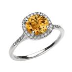 Dainty 10k White Gold Halo Diamond and Citrine Centerstone Engagement