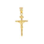 Solid 10k Yellow Gold Cross Charm INRI Crucifix Pendant (1.18")