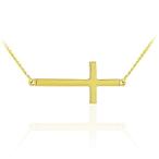 14k Solid Gold Sideways Cross Necklace (20 Inches)