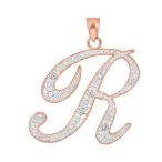 Fine 14k Rose Gold Diamond Script Letter R Initial Pendant