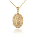 10k Gold Oval Saint Jude Thaddeus Diamond Medal Pendant Necklace (Smal