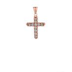 Elegant 10k Rose Gold Diamond Mini Cross Pendant