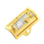 Solid 10k Two-Tone Gold Long Saint Jude Shield Ring (12.7 x 22.8 mm)