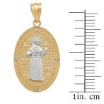 14k Two-Tone Gold Saint Francis Of Assisi Diamond Oval Medal Charm Pen