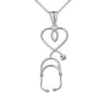 Fine 14k White Gold Heart-Shaped Stethoscope Pendant Necklace, 20"