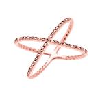 10k Rose Gold Dainty Criss Cross Rope Design Ring(Size 7)