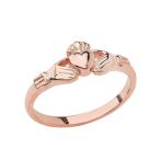 Elegant 10k Rose Gold Traditional-Style Claddagh Ring (Size 8)