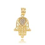Middle Eastern Jewelry Fine 10k Yellow Gold Diamond-Accented Heart Fil