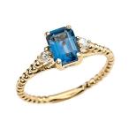1.5 Carat London Blue Topaz Soliraire Beaded Promise Ring With White T