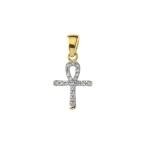 Exquisite 14k Yellow Gold Mini Diamond Ankh Cross Pendant