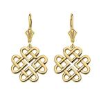 Women's 10k Yellow Gold Endless Celtic Knot Heart Infinity Dangle Earr