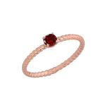 Dainty 10k Rose Gold Stackable Garnet Solitaire Rope Engagement/Promis