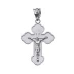 Solid 10k White Gold Eastern Orthodox Cross Crucifix Pendant (Small)
