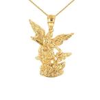 10k Yellow Gold Saint Michael The Archangel Charm Pendant Necklace, 18