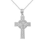 Solid 10k White Gold Saint Michael Pray For Us Celtic Cross Necklace,
