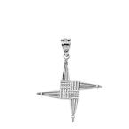 Solid 10k White Gold Saint Bridget St. Brigid Cross Pendant