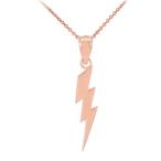 Polished 14k Rose Gold Lightning Bolt Charm Pendant Necklace, 16"