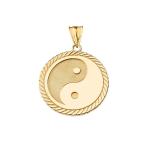 Unique 10k Yellow Gold Ying Yang Rope Charm Pendant Necklace, 18"