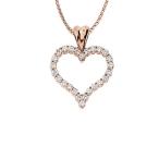 Elegant 14k Open Heart Necklace with .50ct CZ in Rose Gold, 18"
