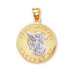 10k Gold Saint Michael Medal Protection Charm Pendant (White-and-yello