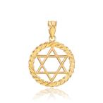 14k Yellow Gold Jewish Star of David in Circle Rope Pendant