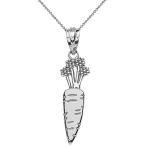 Solid 14k White Gold Carrot Vegetable Charm Pendant Necklace, 18"