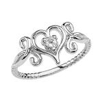 Diamond Open Heart Promise Ring Collection in 10k White Gold Rope Desi