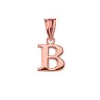 Fine Personalized Initial B Charm Pendant in Solid 14k Rose Gold