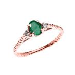 Rose Gold Dainty Emerald Solitaire Rope Design Engagement/Promise Ring