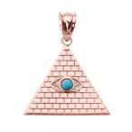 Fine 10k Rose Gold Egyptian Pyramid Charm with Evil Eye Pendant