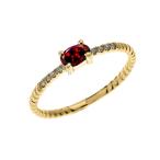 Dainty 14k Yellow Gold Diamond and Solitaire Oval Garnet Rope Design S