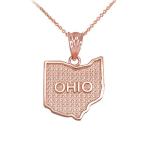 Ohio OH State Map Pendant Necklace in 14k Rose Gold, 16"