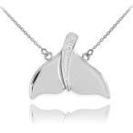 Fine 14k White Gold Diamond-Accented Whale Tail Pendant Necklace, 20"